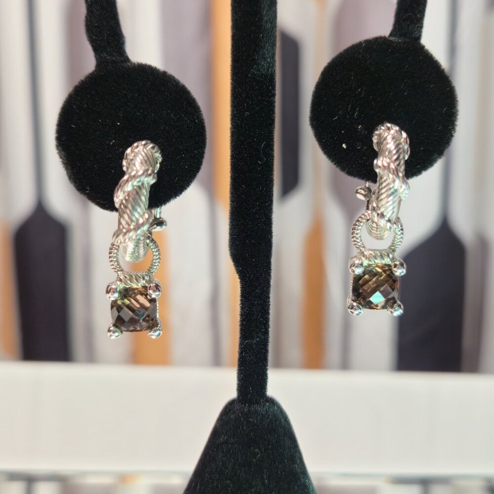 Judith Ripka Earrings 3 Sets Gemstone Charms Garnet Pearl Smoky Quartz NIB - Picture 4 of 9